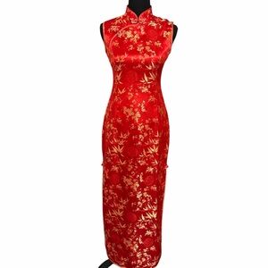 Vintage Red Sleeveless Cheongsam Dress